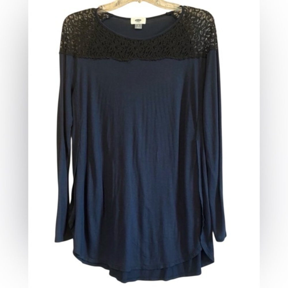 Old Navy Navy Blue Long Knit Lace Collar Top Size Large